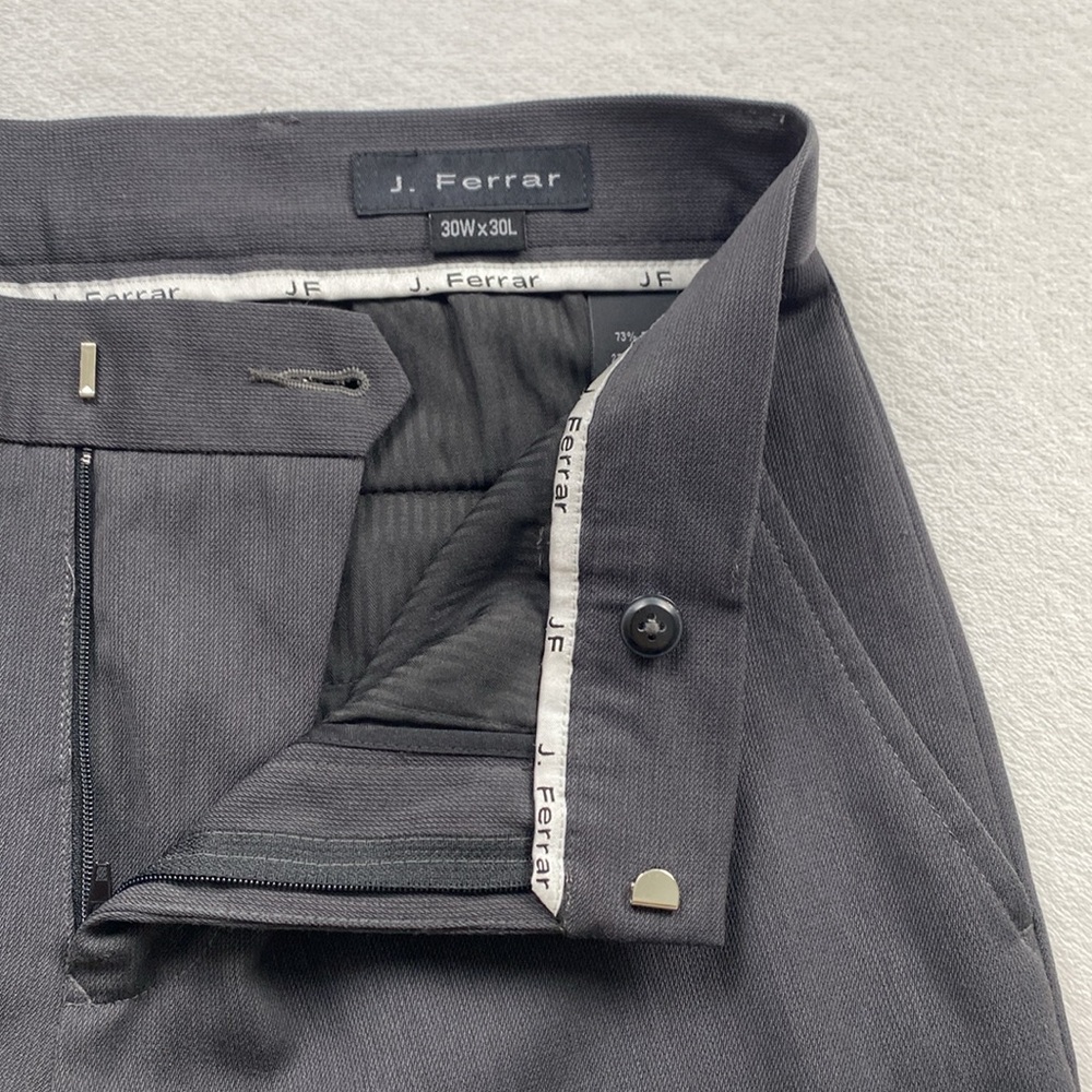 JF J. Ferrar Flat Front Classic Fit Dress Pant/Trouser (30x30, Gray) - Picture 9 of 13